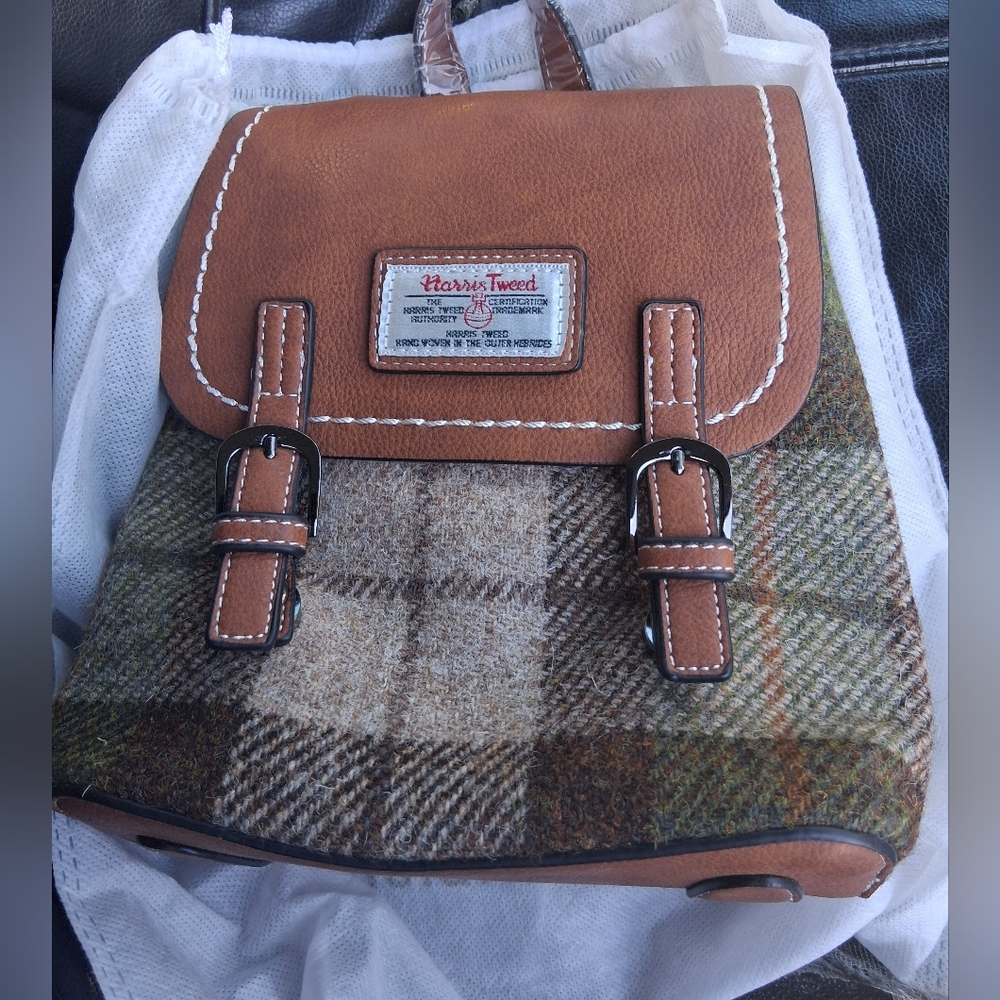 Islander Tan Brown Faux Leather Backpack with White Stitching